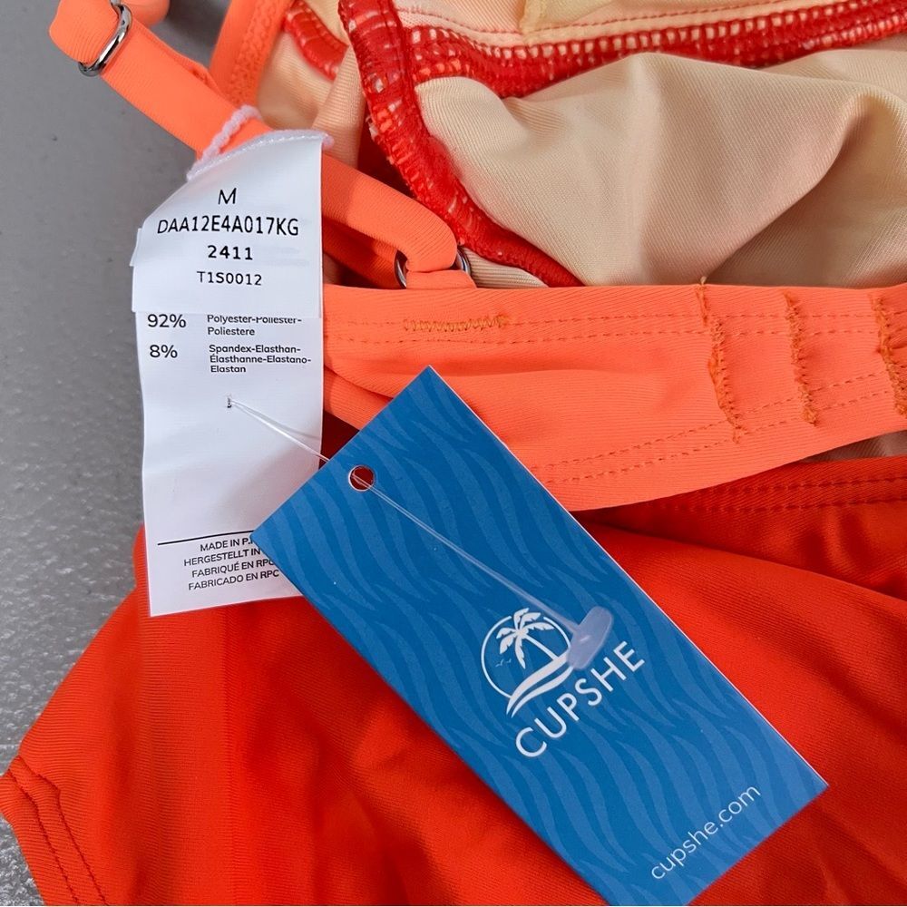 Cupshe Twist Front Color Block One Piece Swimsuit NWT Size Medium Orange Cutout - Picture 8 of 12